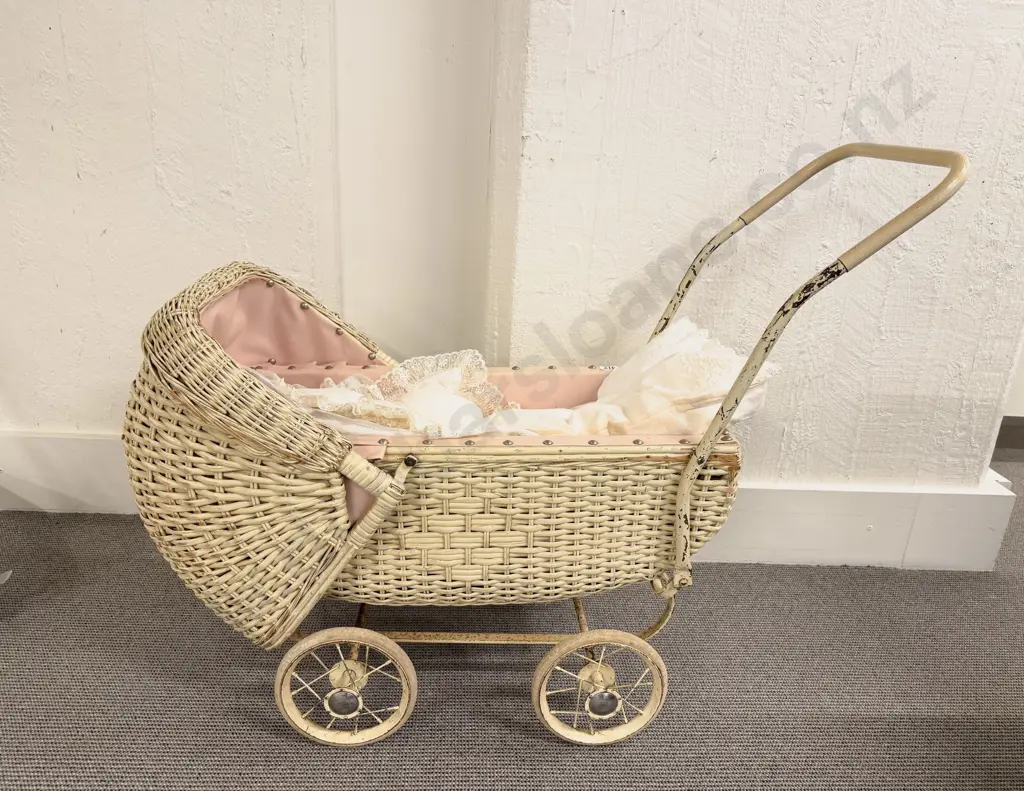 C1930's Painted Woven Cane Dolls Pram Image 1++