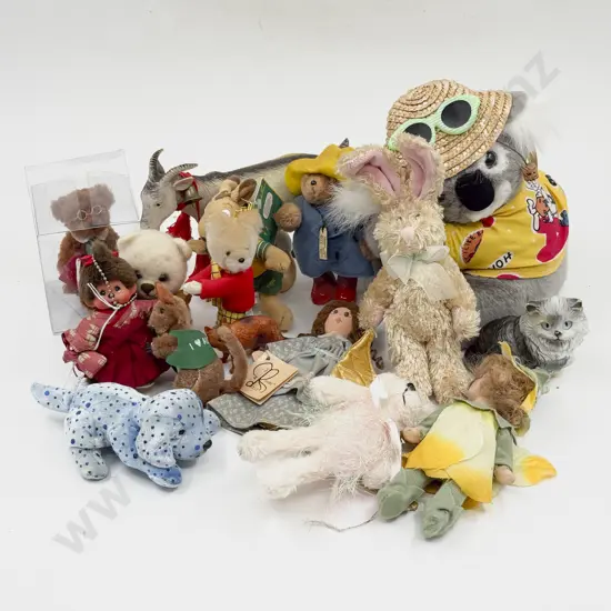 Assorted Miniature Teddy Bears with Resin Figures and Soft Toys