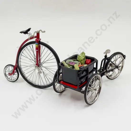 Model Delivery Tricycle with Miniature Vegetables and Penny Farthing
