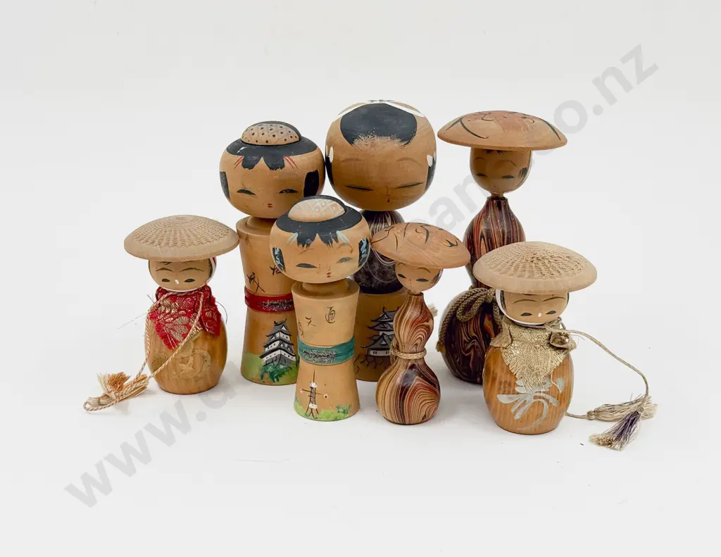 Seven Vintage Kokeshi Dolls Image 1++