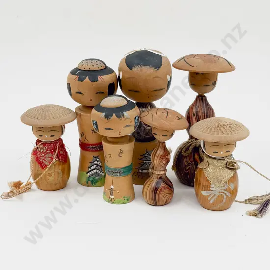 Seven Vintage Kokeshi Dolls