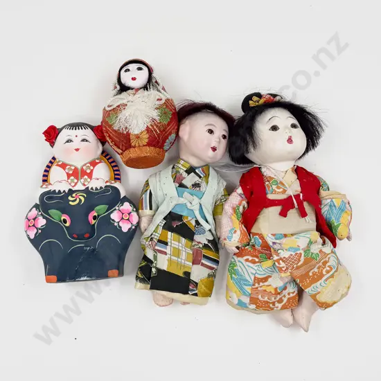 Two Vintage Composition Asian Dolls with Other and China Doll Figure
