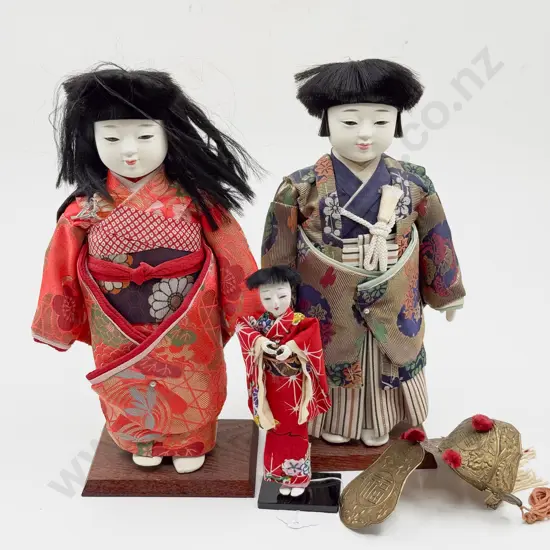 Two Vintage Japanese Costume Dolls and Boxed Doll with Many Wigs