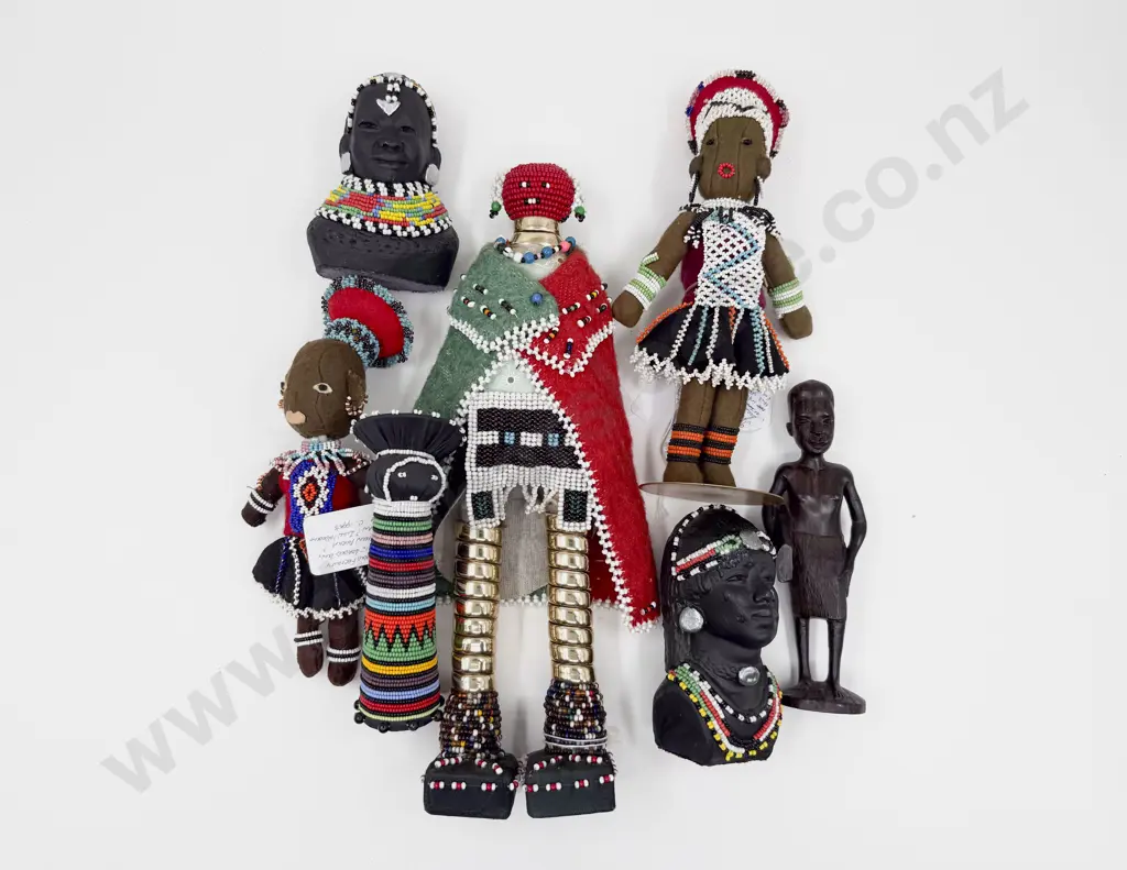 African Cloth and Beaded Dolls with Ornaments Image 1++