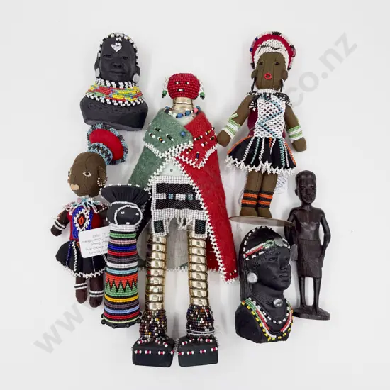 African Cloth and Beaded Dolls with Ornaments
