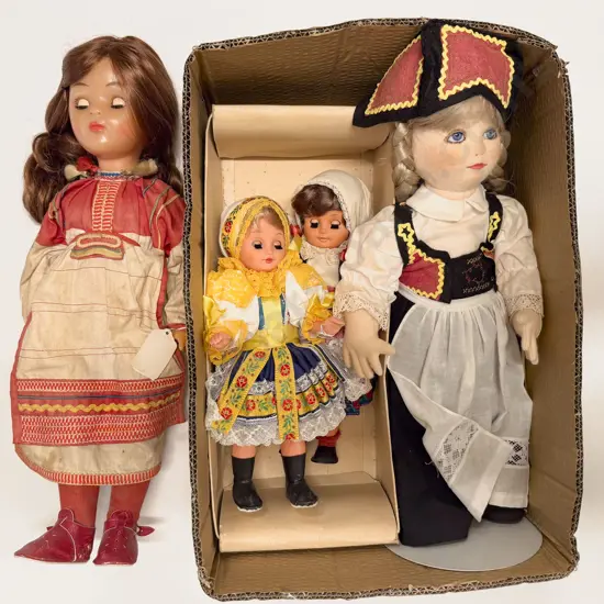 Three Russian Costume Dolls and Cloth Doll