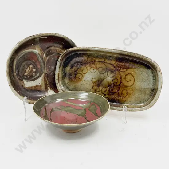 Paul Wotherspoon Dish With Frank Knight Dish and Other NZ Pottery Bowl