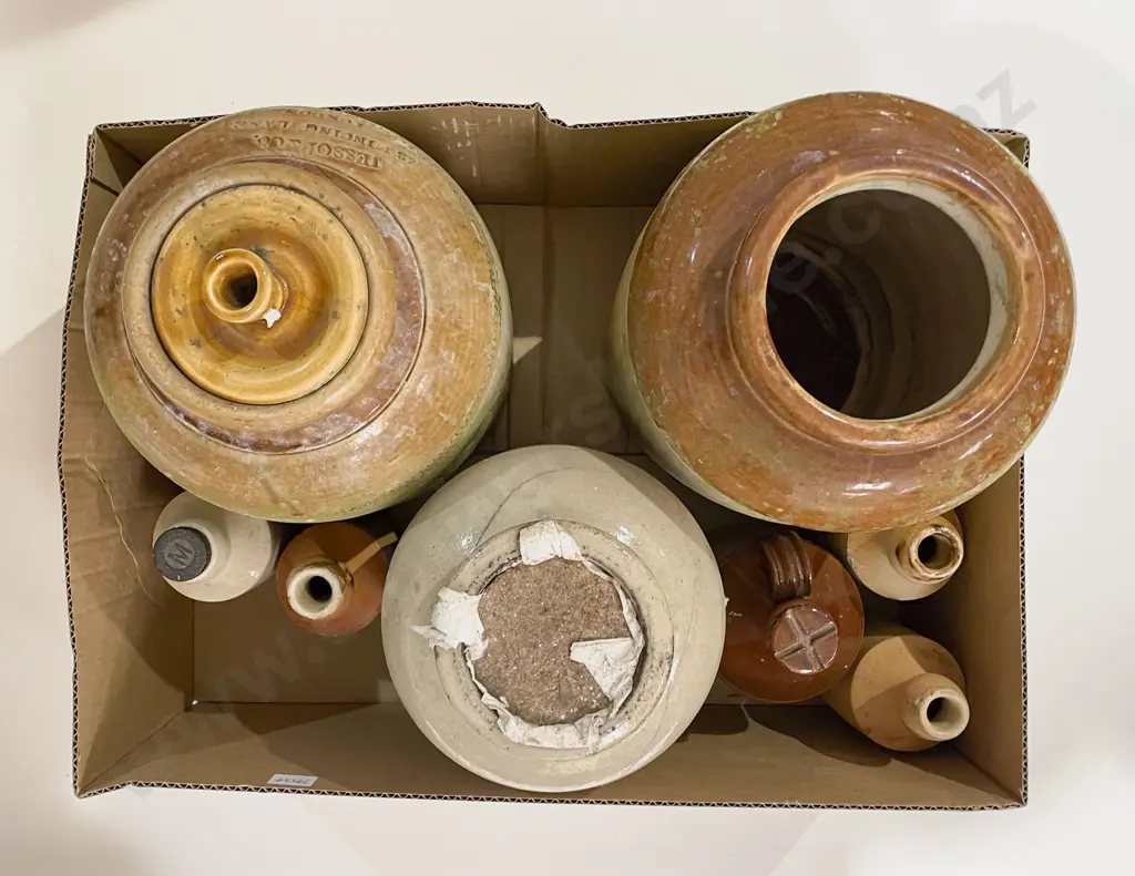 Box Of Assorted Stoneware Crocks and Bottles etc (faults) Image 1++