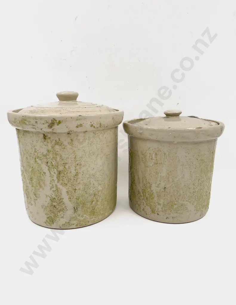 Pair of Timaru Pottery Lidded Crocks Image 1++