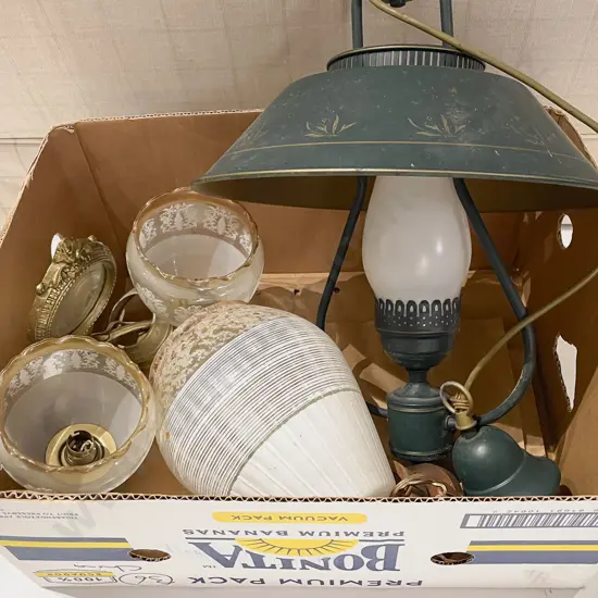 Two Boxes of Assorted Light Fittings and Glass Shades
