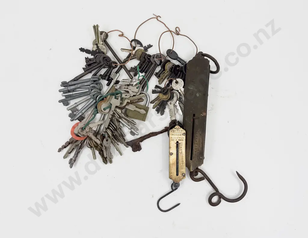Quantity of Assorted Vintage Keys together with Balance Scales Image 1++