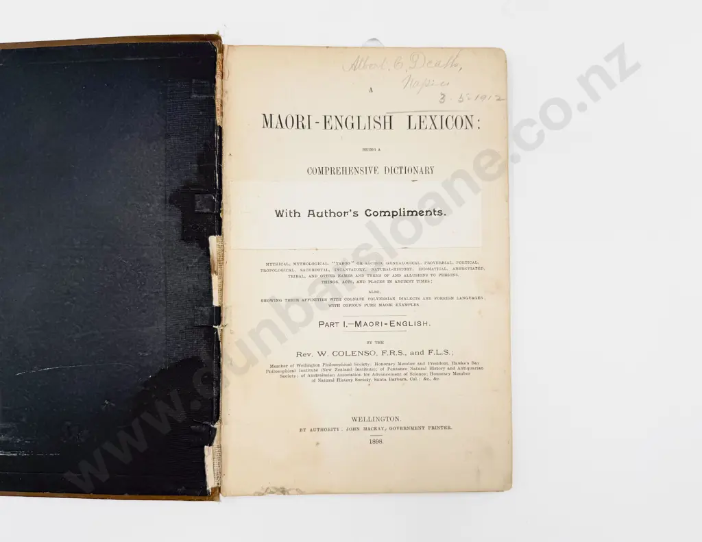 Maori - English Lexicon of the New Zealand Tongue 1898 Image 1++