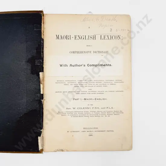 Maori - English Lexicon of the New Zealand Tongue 1898