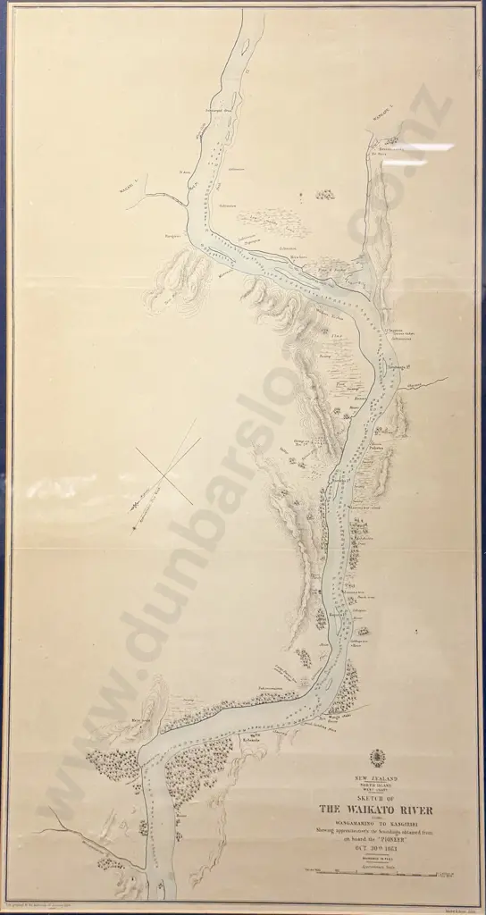 NZ Sketch of the Waikato River 1863 - Framed Vintage Map Image 1++
