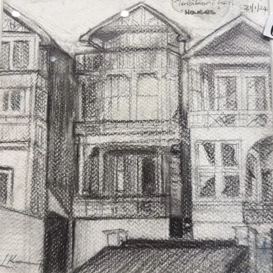 Libby Kemp - Tinakori Houses - Graphite on Paper
