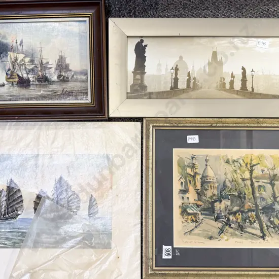 Three Assorted Framed Works & Loose Nautical Study