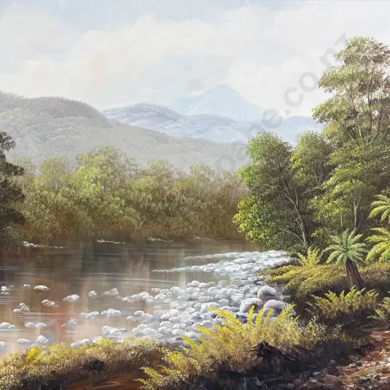 T. Chilton - "Riverside Scene" - Oil on Board