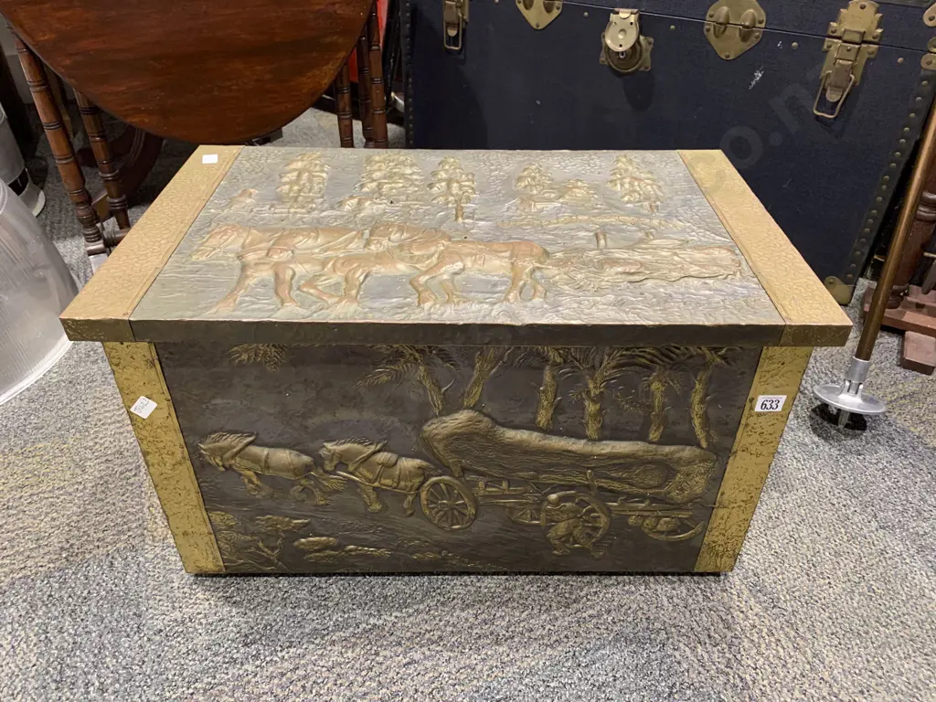 Embossed Brass Coal Box Image 1++