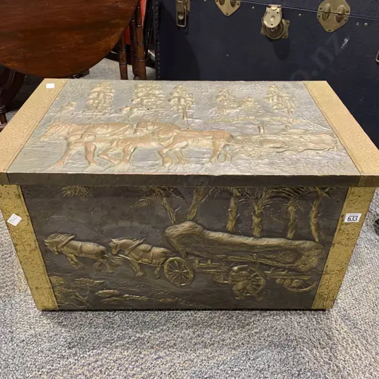 Embossed Brass Coal Box