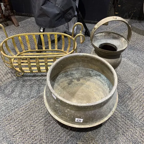 Footed Brass Planter & Two Others