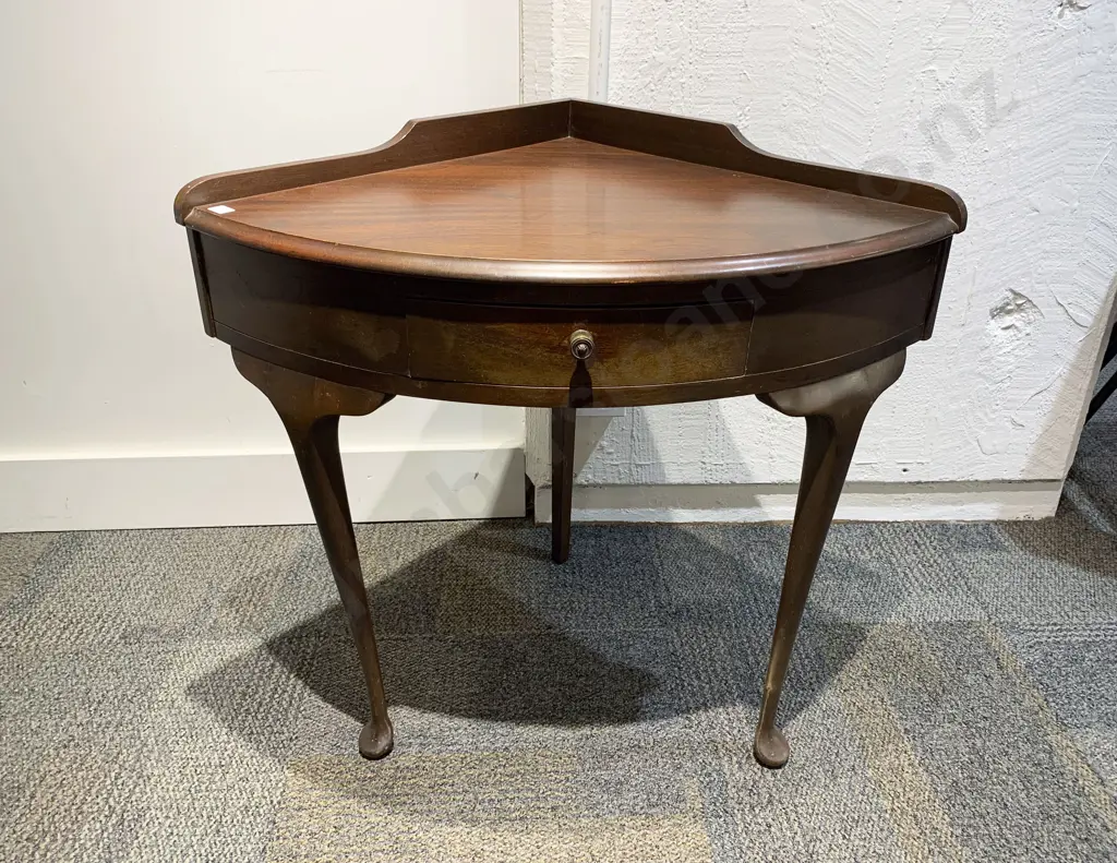 Mahogany Single Drawer Corner Occasional Table Image 1++