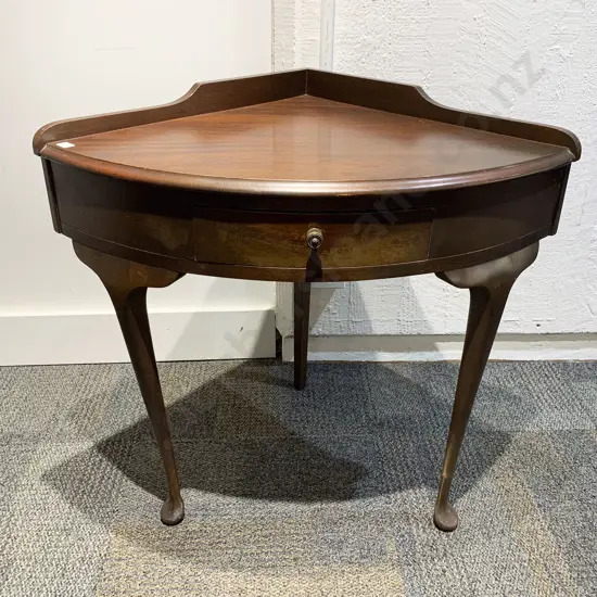 Mahogany Single Drawer Corner Occasional Table