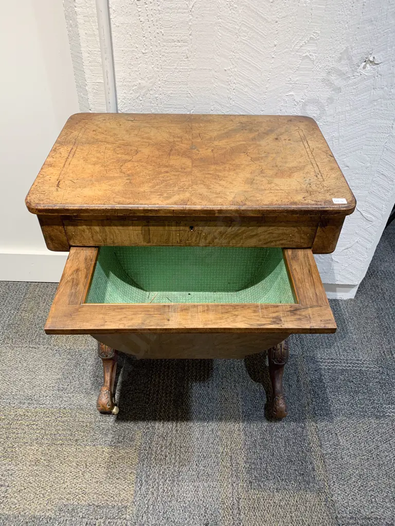 Victorian Burr Walnut Sewing Table Image 1++