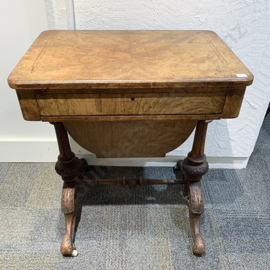 Victorian Burr Walnut Sewing Table