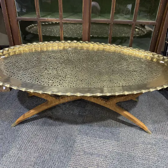Mid C20th Brass Oval Tray Top Coffee Table (Faults to Base)