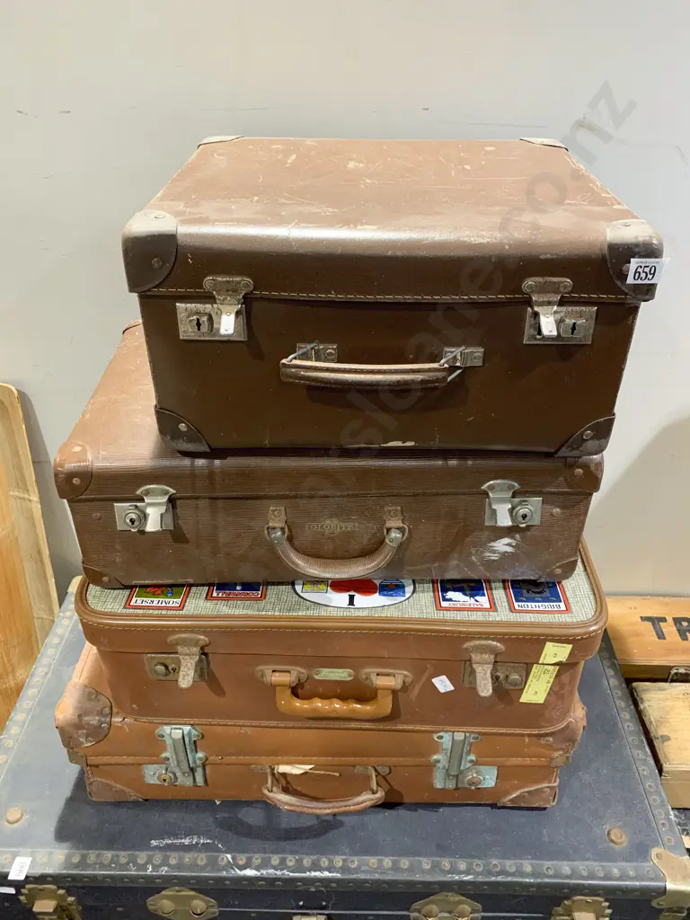 Four Assorted Vintage Suitcases Image 1++