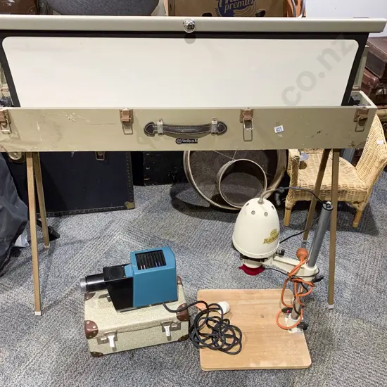Slide Projector in Case together with Projector Screen & Photographic Enlarger