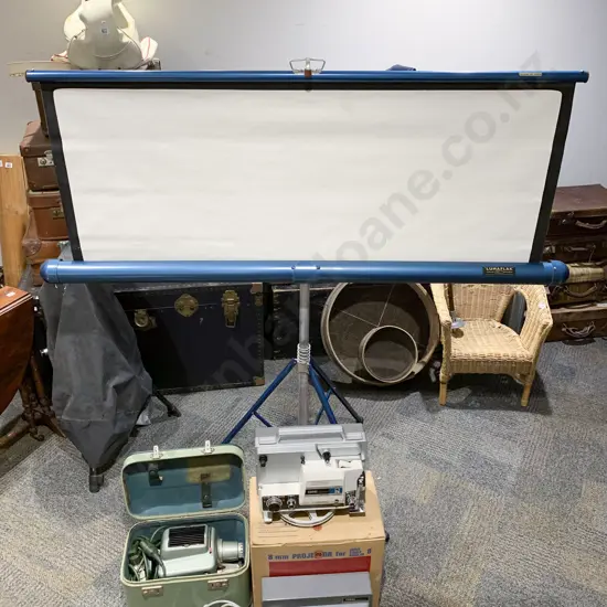 Cased 8mm Projector together with Slide Projector & Projector Screen