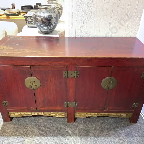 Chinese Red Lacquered Four Door Sideboard