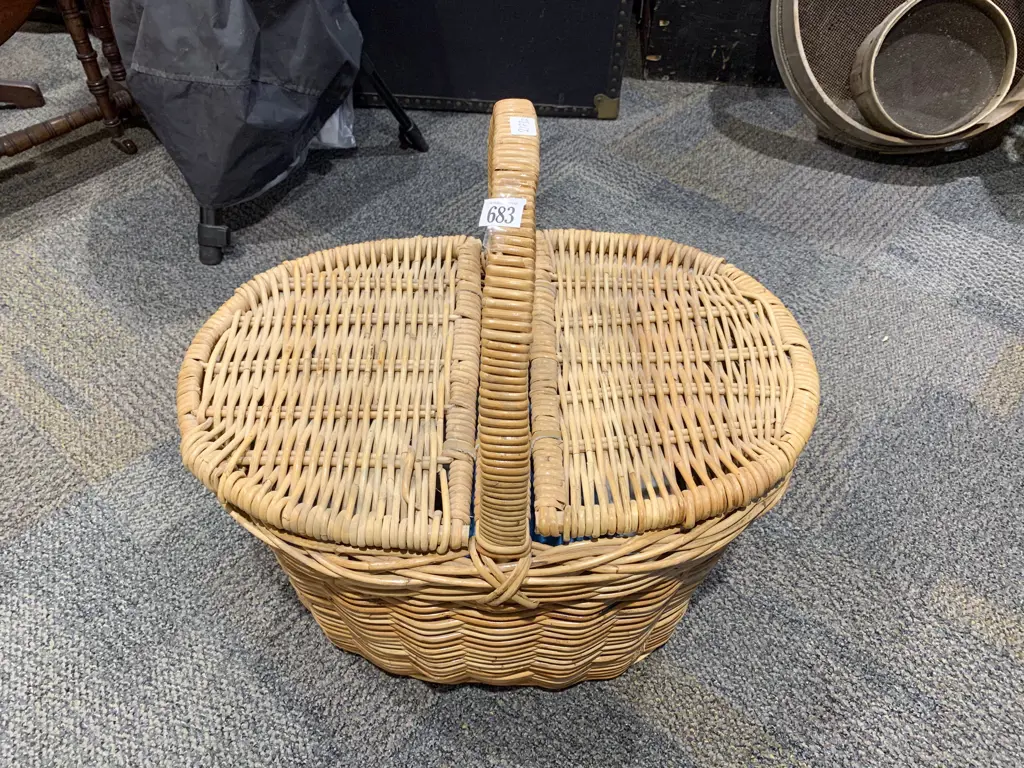 Wicker Picnic Basket with Assorted Picnic Gear Image 1++