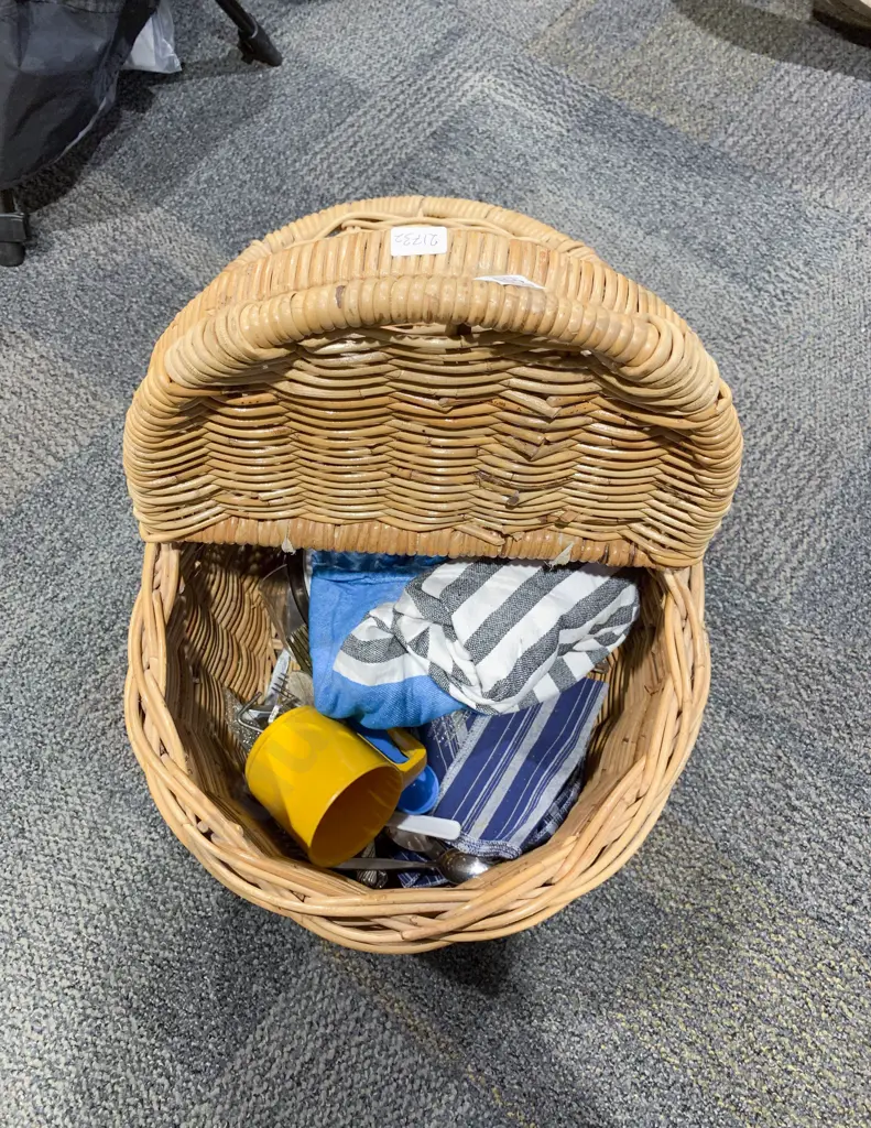 Wicker Picnic Basket with Assorted Picnic Gear Image 1++