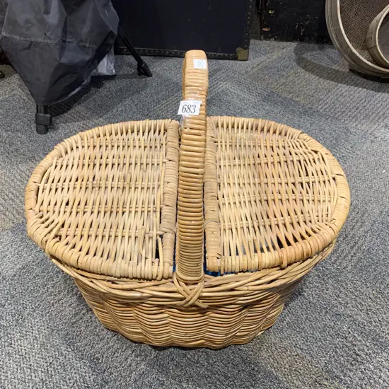 Wicker Picnic Basket with Assorted Picnic Gear