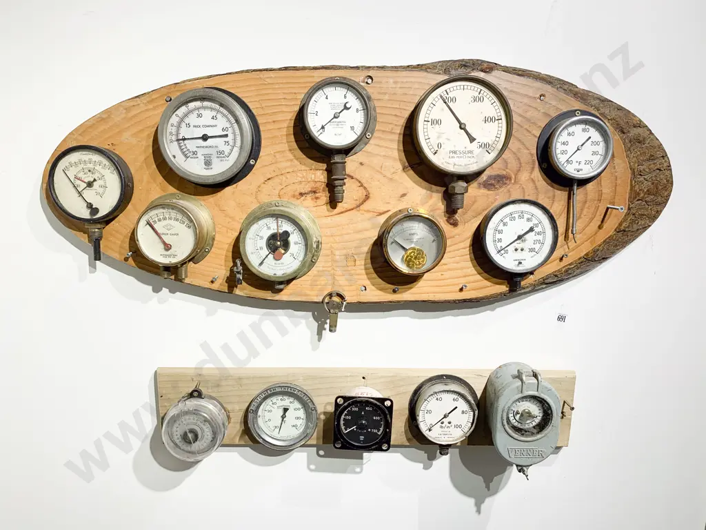 Vintage Gauge Displays on Natural Timber Slab together with Smaller Similar Example Image 1++