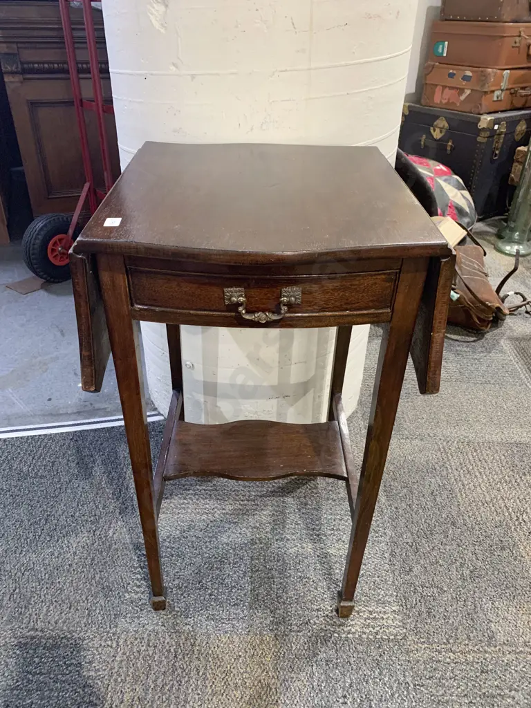 Edwardian Mahogany Single Drawer Drop Leaf Side Table Image 1++
