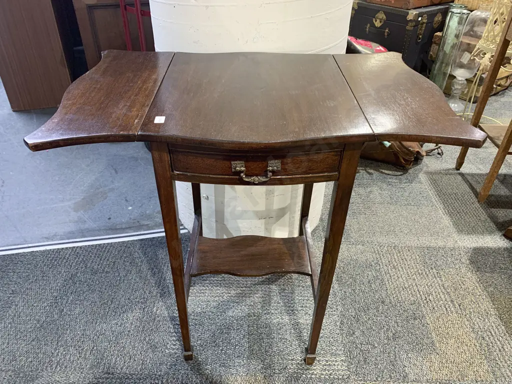 Edwardian Mahogany Single Drawer Drop Leaf Side Table Image 1++