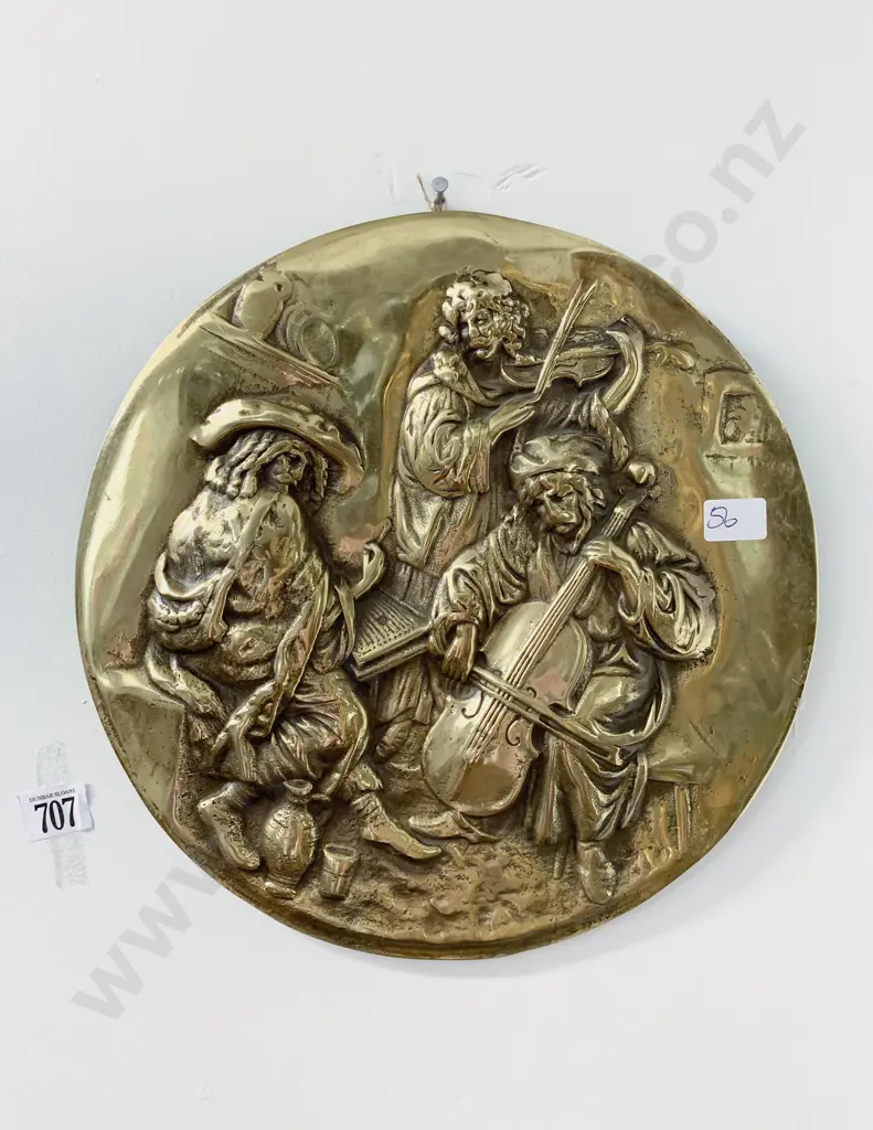 Circular Brass Embossed Wall Plaque of Musicians Image 1++