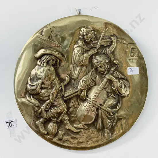 Circular Brass Embossed Wall Plaque of Musicians