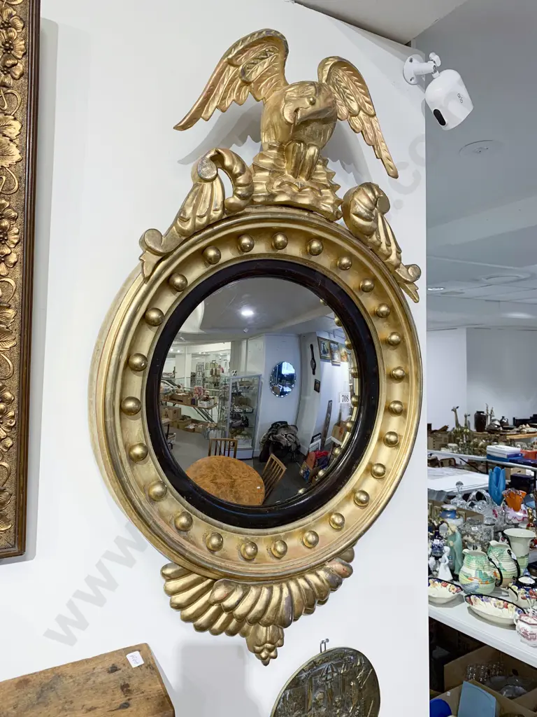 Regency Style Giltwood Circular Convex Mirror Image 1++