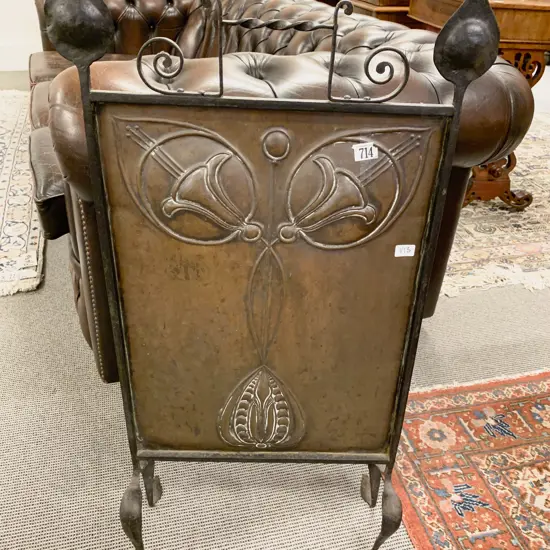 An Attractive Arts & Crafts Wrought Metal & Brass Fire Screen