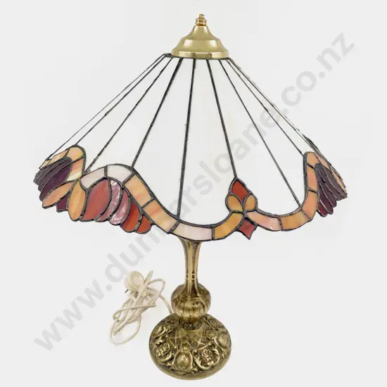 Brass Table Lamp with Tiffany Style Glass Shade