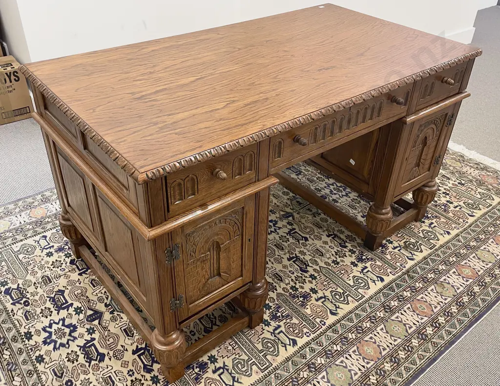 17th Century Style Oak Partners Desk of Neat Proportions Image 1++