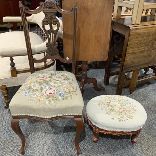 Tapestry Seated Single Chair together with Tapestry Topped Foot Stool