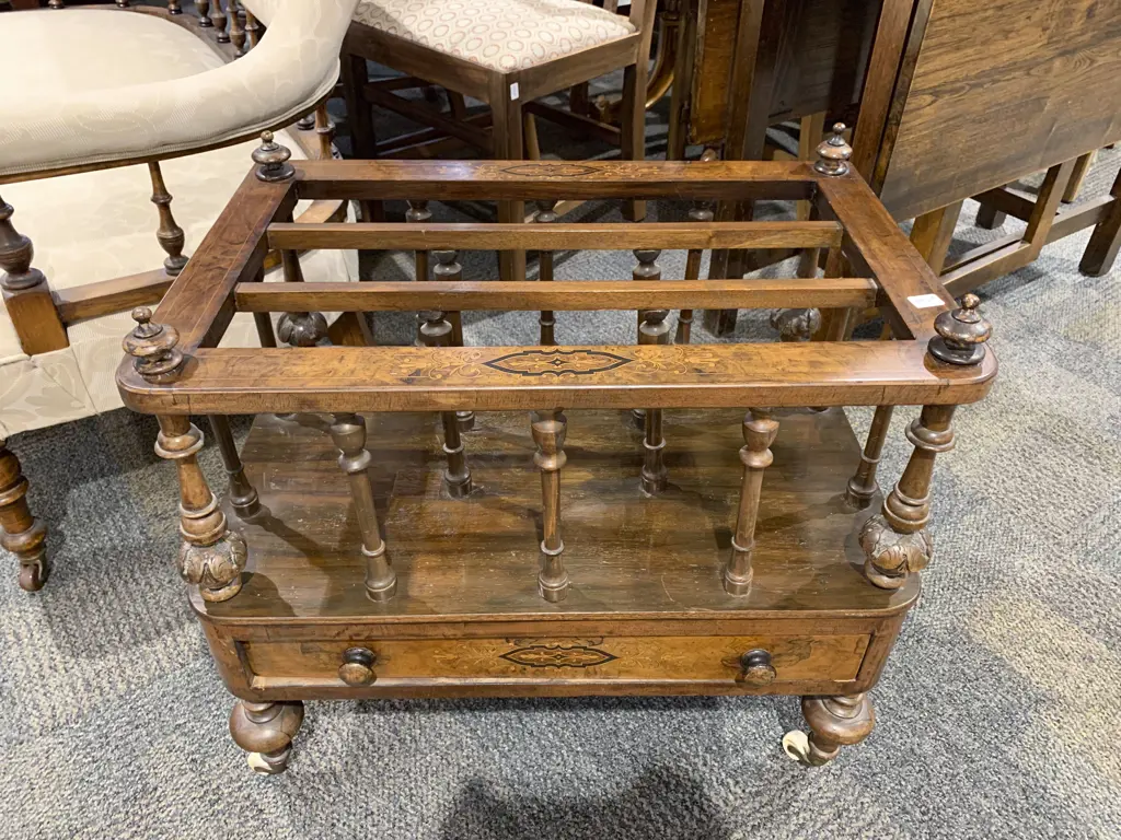 Victorian Walnut & Inlaid Canterbury Image 1++