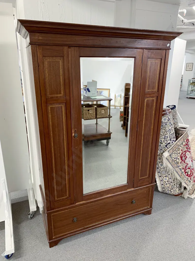 Mahogany Sheraton Revival Mirror Door Wardrobe Image 1++