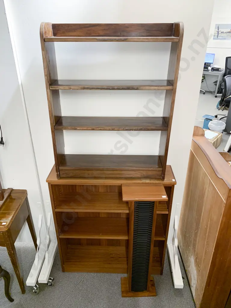 Two Assorted Open Bookcases together with CD Rack Image 1++