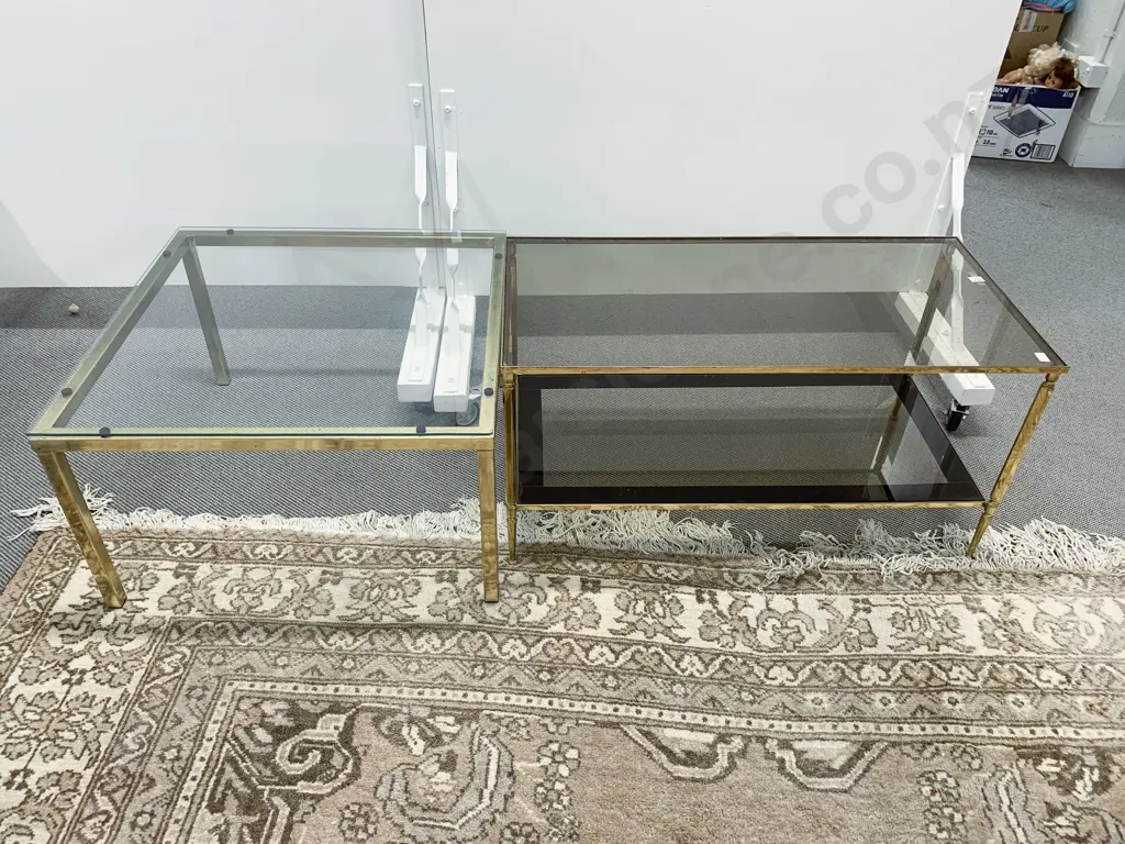 Two Brass & Glass Top Coffee Tables Image 1++